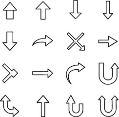A diverse set of black outline arrow icons for direction.