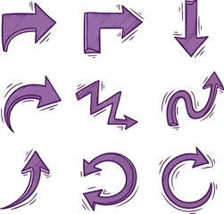 Collection of Purple Arrows Pointing in Various Directions.