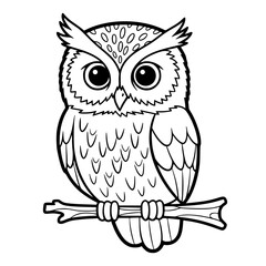 Owl on a branch in vector. Owl illustration for coloring.