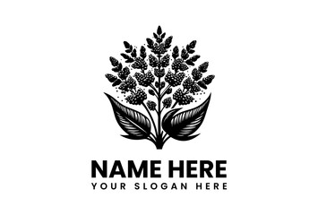 Obraz premium Intricate Black and White Botanical Logo Featuring Detailed Leaves and Berries.