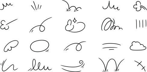 Naklejka premium Assortment of Hand Drawn Black Doodle Elements and Symbols on White Background Keywords: doodle, hand drawn, sketch, scribble, icon, symbol, element