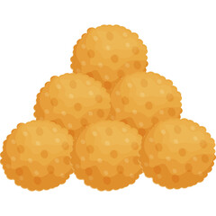 Six Golden Brown Spherical Objects Stacked Pyramidal Fashion with Textured Surface and Transparent Background