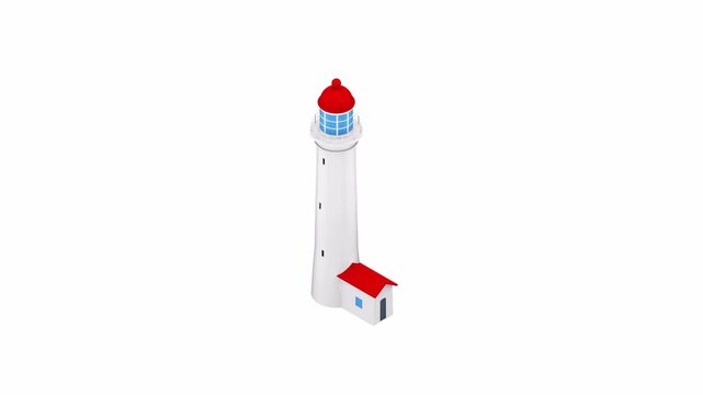 A beautiful white lighthouse with a red roof and a small building.