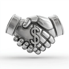 Silver dollar sign handshake icon for investment and business partnership. Agreement symbol for financial transaction and exchange concept.