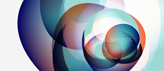 Obraz premium Abstract colorful overlapping circles create dynamic visual effect. Modern design, gradients, smooth transitions present elegant composition.