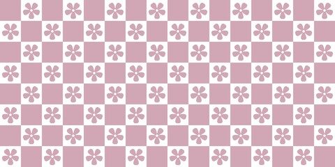 Pink flower checkerboard pattern background. Seamless floral pattern with soft pastel pink tones, perfect for wallpapers, textiles, and digital design.