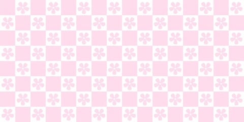 Pink flower checkerboard pattern background. Seamless floral pattern with soft pastel pink tones, perfect for wallpapers, textiles, and digital design.
