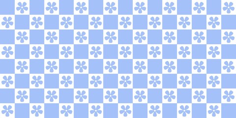 Blue flower checkerboard pattern background. Seamless floral design in soft pastel blue tones, ideal for wallpapers, textiles, wrapping, and digital decoration.
