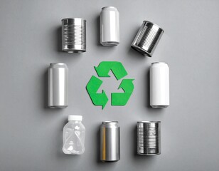 Recycling symbol made of metal cans for sustainability concept