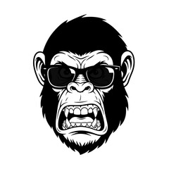 Angry Gorilla Wearing Sunglasses Illustration.