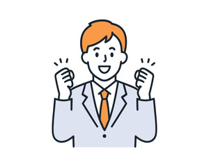 Simple Illustration of a Young Man in a Suit Making a Victory Pose