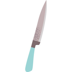 Kitchen Knife With Aqua Handle And Silver Blade On A White Background Isolated Studio Shot