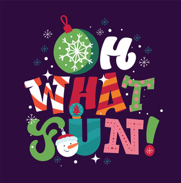 Oh what fun - cute hand drawn doodle lettering postcard. Happy winter holidays