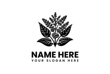 Stylized Black and White Berries Plant with Detailed Leaves Logo Design.