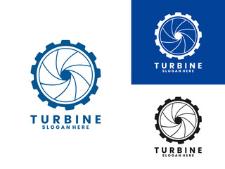 Turbine line with gear logo design vector template