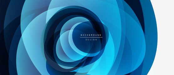 Abstract blue layers create swirling tunnel illusion. Gradient shades suggest depth, motion, futuristic design elements.