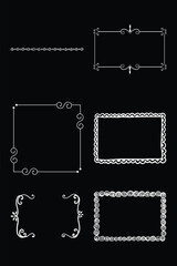 Collection of Decorative White Frames and Borders on Black Background