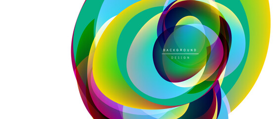 Fototapeta premium Abstract colorful layers create dynamic circular design. Vibrant gradients blend, forming modern visual experience.