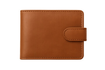 Brown leather wallet with snap closure, accessory for personal finance and shopping, transparent background