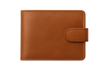 Brown leather wallet with snap closure, accessory for personal finance and shopping, transparent background