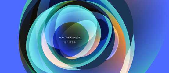 Abstract concentric circles, vibrant blues, greens, oranges. Modern design element, smooth gradients, central text reads background design.