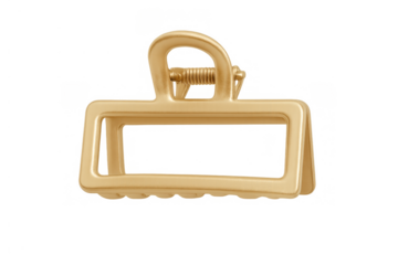 Gold hair claw clip, square fashion accessory for elegant hairstyles and beauty, on transparent background