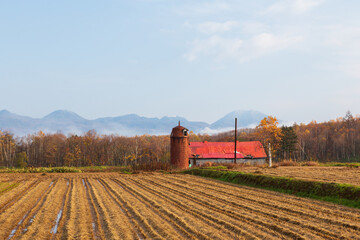 北海道、秋の田舎風景