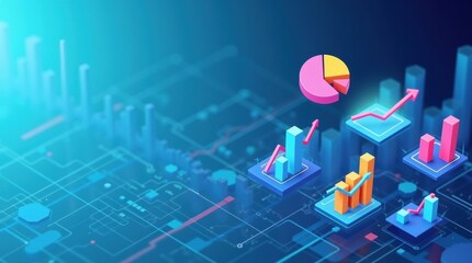 Dynamic data visualization showing business growth and financial success in a modern, vibrant style for annual reports and presentations