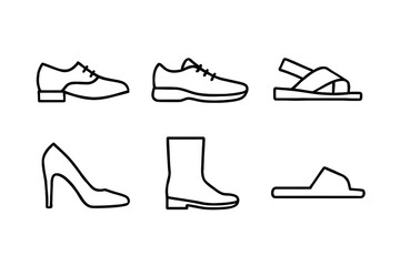 Collection of six different shoe icons isolated on transparent background