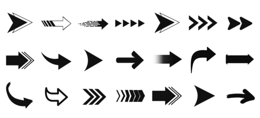 Variety of Arrow Designs Pointing Right Black Arrows Illustration Set Directional Icons Graphic Elements Collection