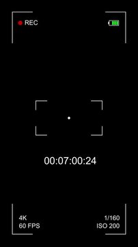 Vertical Camera viewfinder interface screen overlay. Video recording overlay for video creators Footage 4K