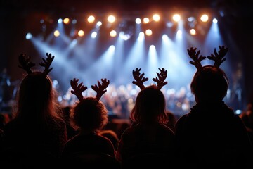 Fototapeta premium Children Christmas Choir. Merry Holiday Concert with Young School Choir on Christmas Stage