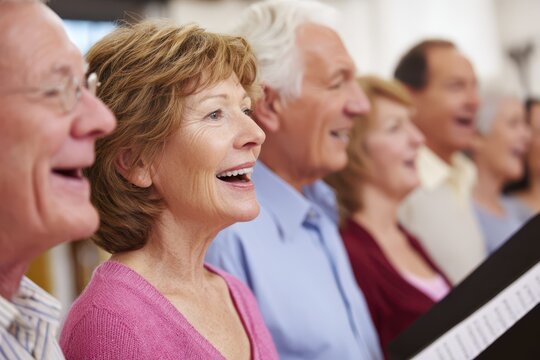 Choir Practice. Senior Group Enjoying Song Together in Rehearsal Class