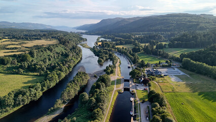 drone shot of caledonian canal