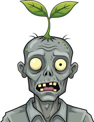 Vector art of zombie with a plant growing out of its head