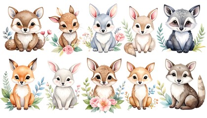 Cute woodland animals gathered together in a peaceful setting showcasing their adorable features and companionship