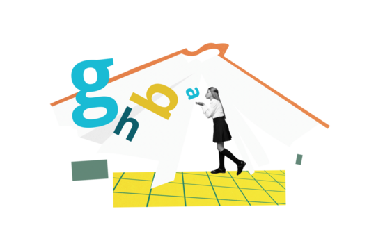 Creative collage young schoolgirl september academic year student letters education class blow air kiss checkered background