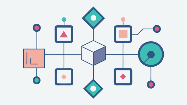 A flowchart style graphic illustrating the steps in digital transformation with minimal arrows and geometric shapes guiding the viewers eye.