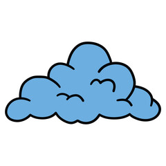 Hand-drawn cartoon blue cloud on a white background.