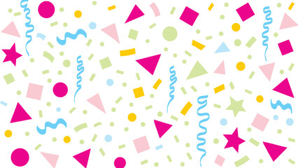 Abstract geometric confetti seamless pattern. Colourful confetti shapes for party celebration and festive events. modern background with playful shapes, circles, triangles, and curves. Vector 