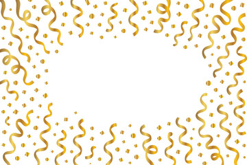 Celebration confetti frame background. festive decorative border with shiny ribbons and scattered shapes, perfect for party invitation, greeting card, or event design template