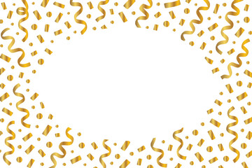 Celebration confetti frame background. festive decorative border with shiny ribbons and scattered shapes, perfect for party invitation, greeting card, or event design template