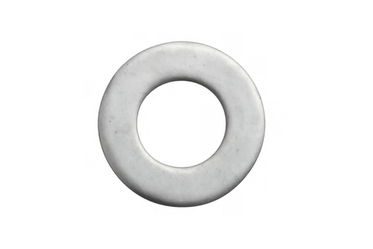 Metal flat washer hardware, isolated on a transparent background, providing essential fastening and spacing solutions for various applications