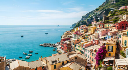 Picturesque coastal village of manarola, italy, with colorful buildings and sea view