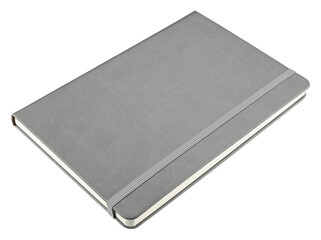 Grey leather notebook or planner isolated on a transparent background. Full depth of field. PNG.