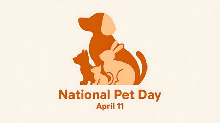 National pet day illustration with a dog, cat, and rabbit silhouette on a textured background with text april 11