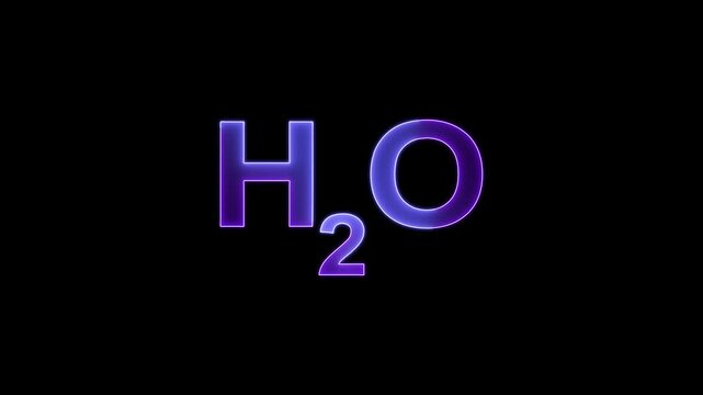 Glowing neon hydrogen energy, H2o animation icon on black background .