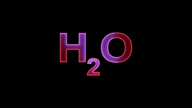 Glowing neon hydrogen energy, H2o animation icon on black background .