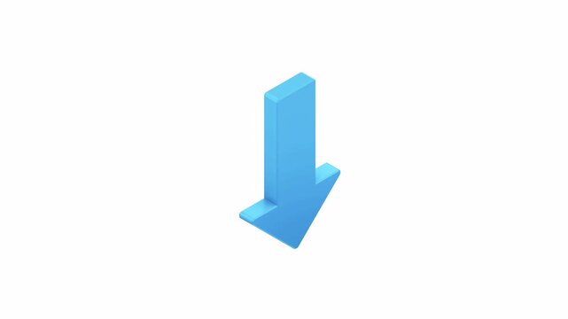 Blue 3D Arrow Pointing Downward on White Background, Isolated Graphic Element for Directional Cues.