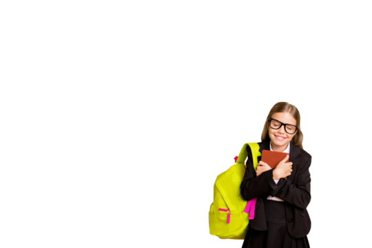 Composite photo collage of happy nerd schoolgirl enjoy read book literature novel story library education isolated on painted background